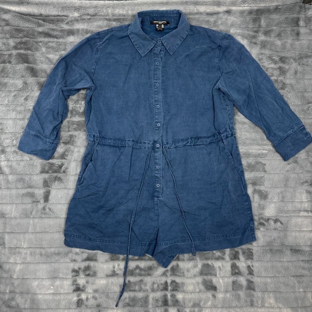French Connection Blue Lyocell Cotton Utility Romper Drawstring Waist Large